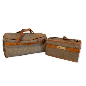 VIntage Hartmann Tweed Leather Luggage, Set of 2, Carry-on, Train Case